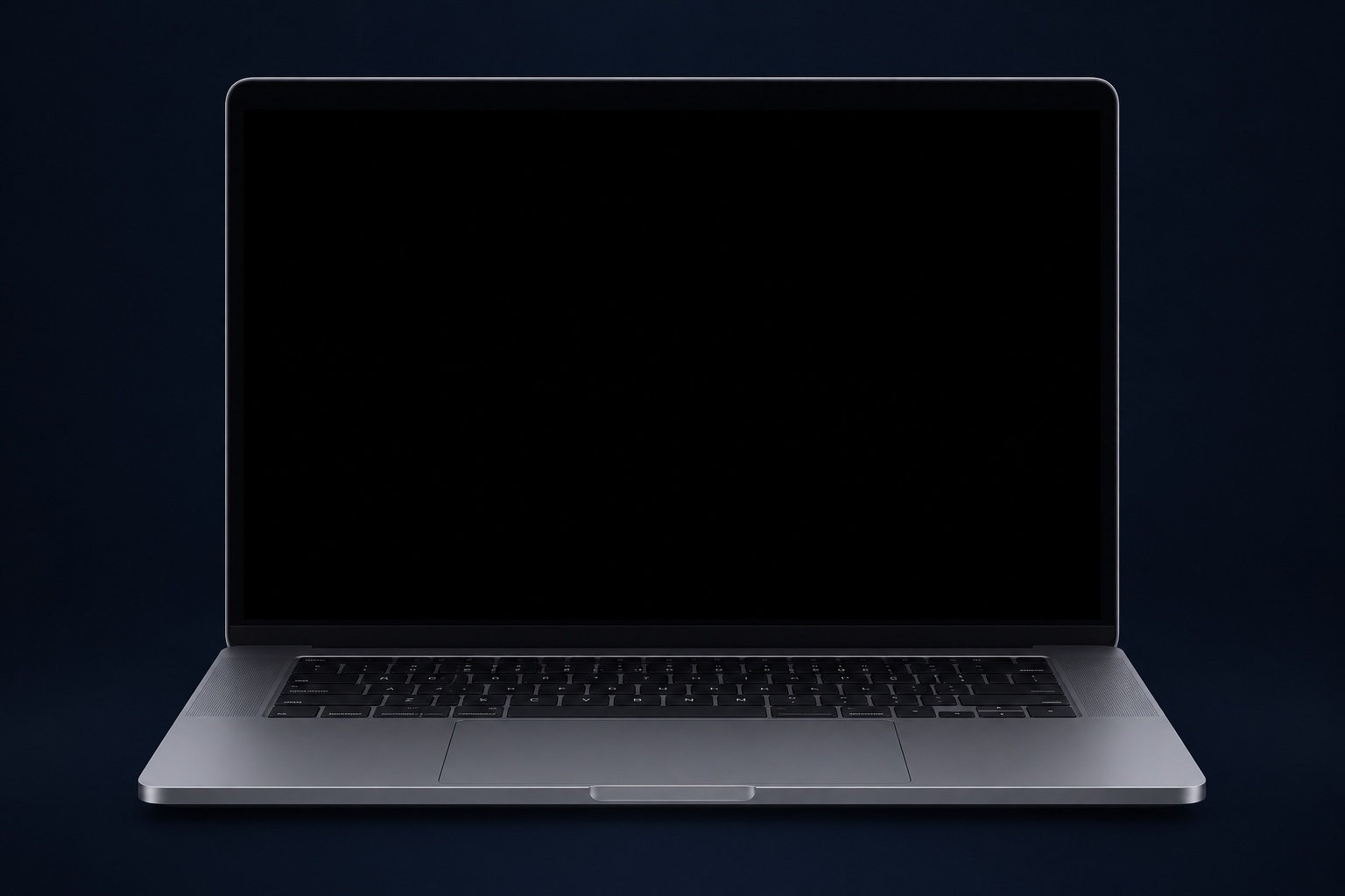 MacBook visto de frente, com teclado e trackpad à vista